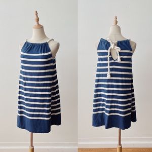 FAHERTY Nautical Cotton Rope Blue White Stripe Shift Dress Womens Small